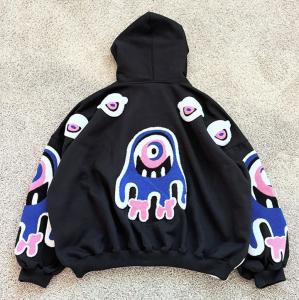 China Custom Chenille Patch Thick Hoodie Heavyweight Pullover Sweatshirts Oversized Towel Chenille Embroidery Hoodies For Men on sale