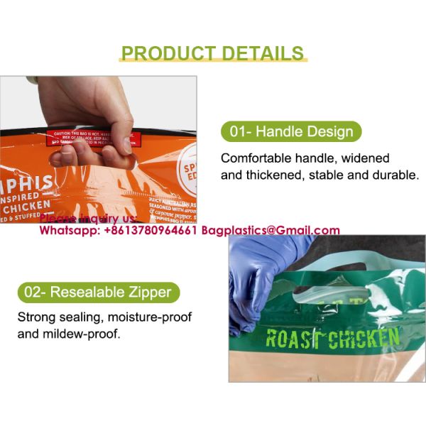 Custom Printed PE Stand Up Pouch Microwave Resealable Zipper Deli Food Rotisserie Hot Chicken Packaging Rotisserie Roasted Chicken Packaging Bag