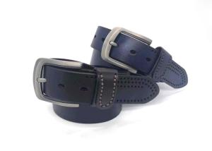 Simple Blue Mens Casual Leather Belt With Stitching Loop And Punching Tip