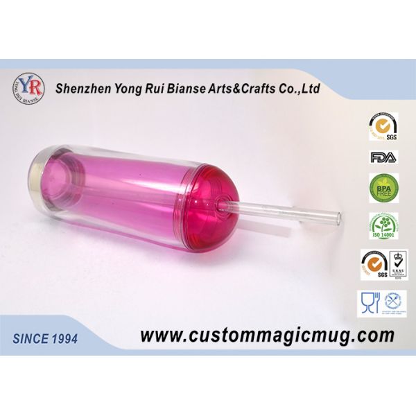 Stadium Ice Cold Double Layer Plastic Drinking Cups With Straw And Lid