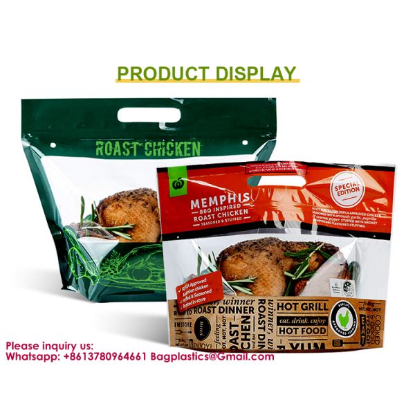 Custom Printed PE Stand Up Pouch Microwave Resealable Zipper Deli Food Rotisserie Hot Chicken Packaging Rotisserie Roasted Chicken Packaging Bag