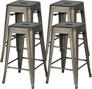 24 Inch Stackable Restaurant Chairs Metal Bar Stools Counter Height Barstools High Backless