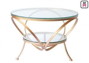 Best Glass Coffee Table Gold Frame , Modern Round Glass Coffee Table For Bar / Hotel wholesale