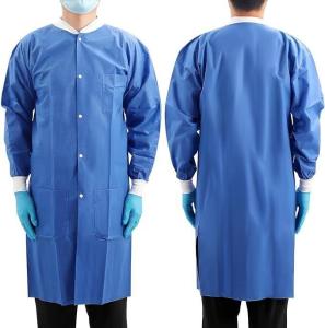 Protective Polypropylene SMS Disposable Lab Coat Blue with Pockets