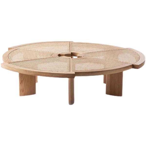Cheap Oak Solid Wood Coffee Table Rattan Top Small Round Coffee Table for sale