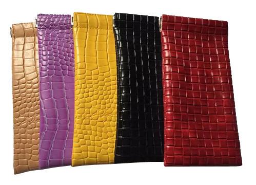 Cheap 2024 hotting selling artificial leather spectacles pouch bag with elastic metal slip inside for sale