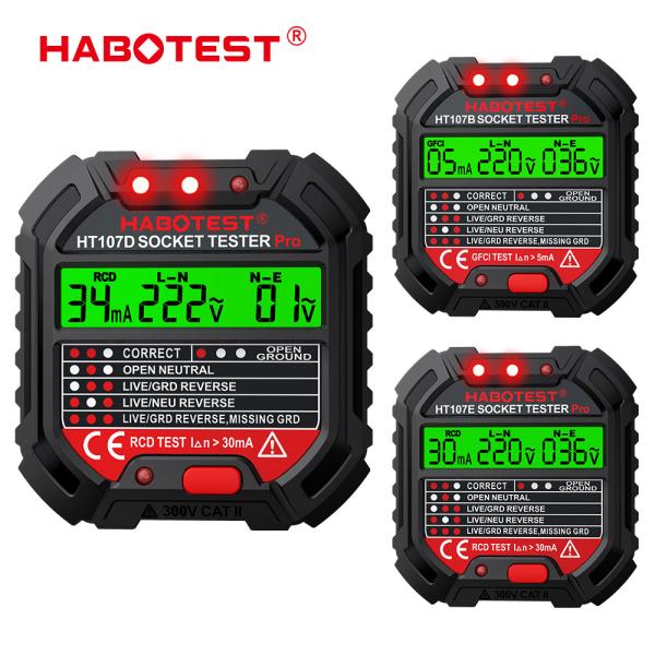 Cheap HT107 Socket Tester Pro Voltage Test RCD 5/30mA Socket Detector Ground Zero Line Plug Polarity Phase Check for sale
