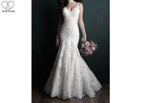 China Backless Lace Mermaid Bridal Gowns Off White Sleeveless Heavy Beaded on sale