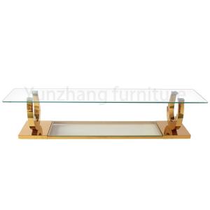 China Rectangular Coffee Table Shelves Transparent Glass Simple Style on sale