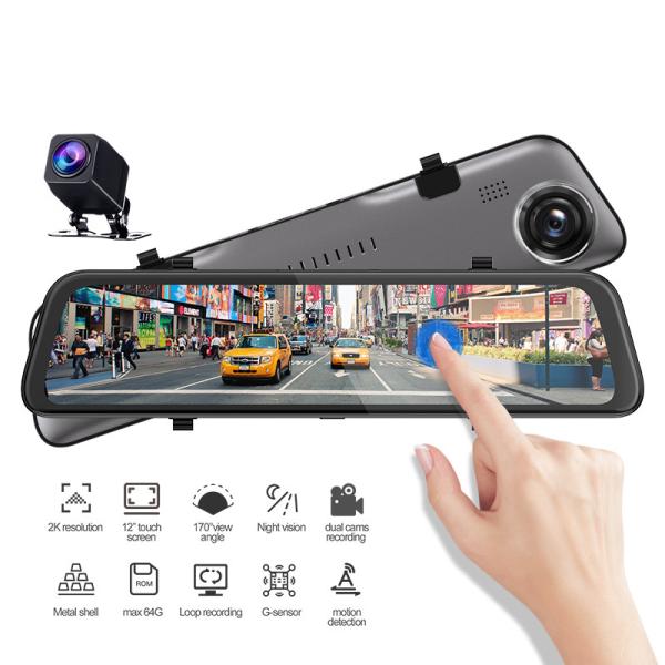 Cheap 12 Inch 1440P 64G Card 2K Dash Camera Loop Recording Motion Detection for sale