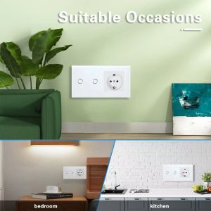 Switch And Socket With Tempered Glass Panel And Indicator Type 146 2 Gangs