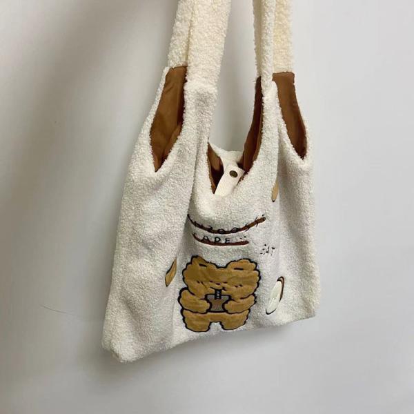 Cheap Fashion Simple Plush Bear Cute Canvas Shoulder Bag 42cm Large Capacity for sale