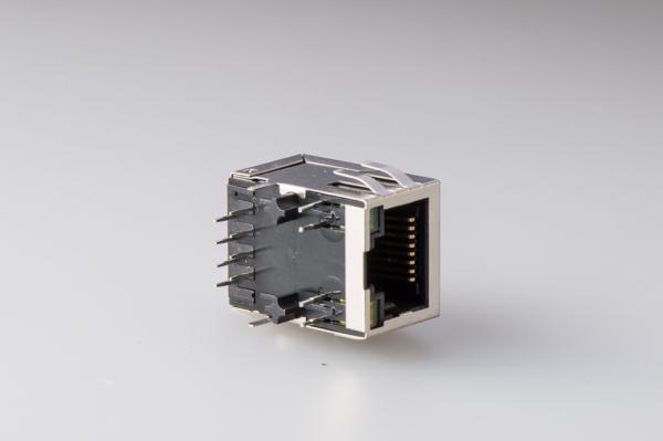 Cheap Vertical 90 Degree RJ45 With Transformer 8 Pin Single Port With Shield And LED for sale