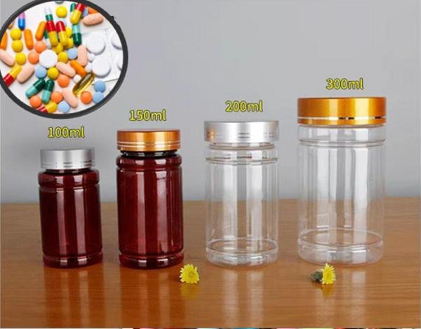 Cheap 100ml 150ml 200ml Amber Plastic Pill Bottles With Cap Transparent for sale