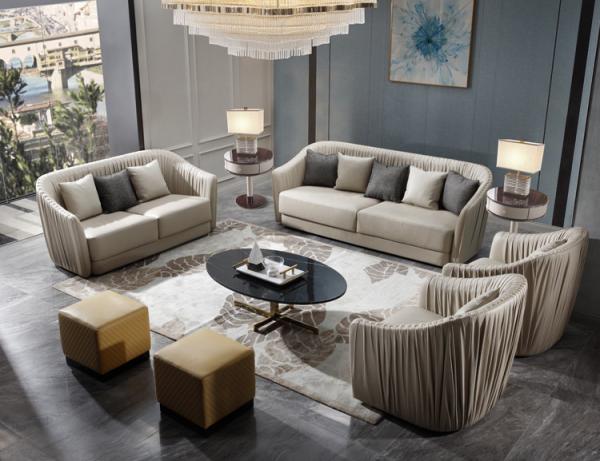 Cheap ODM 3 Seats Leather Living Room Sofas Modern Filling With Down Feather for sale