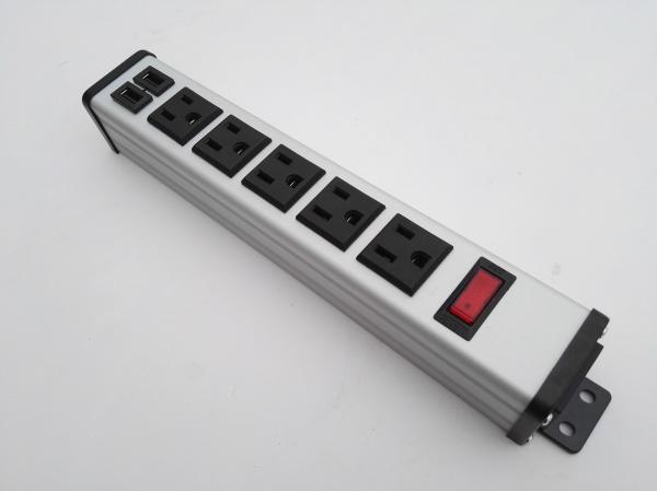 Cheap Desktop 5 Flat Plug Power Strip With USB Charger , 5 Socket Power Bar 5v 2.4A / 1A for sale