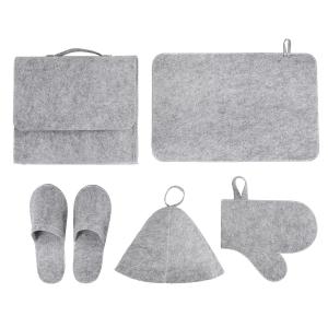 Best 5 pcs Grey Wool Felt Sauna Hat Sets for Russian Banya Sauna With organizer bag wholesale