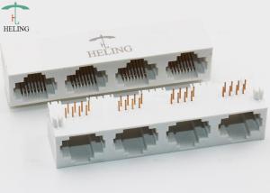 Best White Color RJ45 Modular Jack 1 x 4 Ports Right Angle Tab Up THT Mounting wholesale