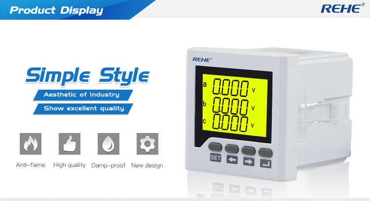 72*72mm Three Phase Smart True RMS Power Meter with RS485 Communication Port