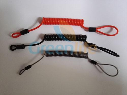 Cheap Flexible plastic customized size coil tether w/mini loop on two ends simple tool wire lanyards for sale