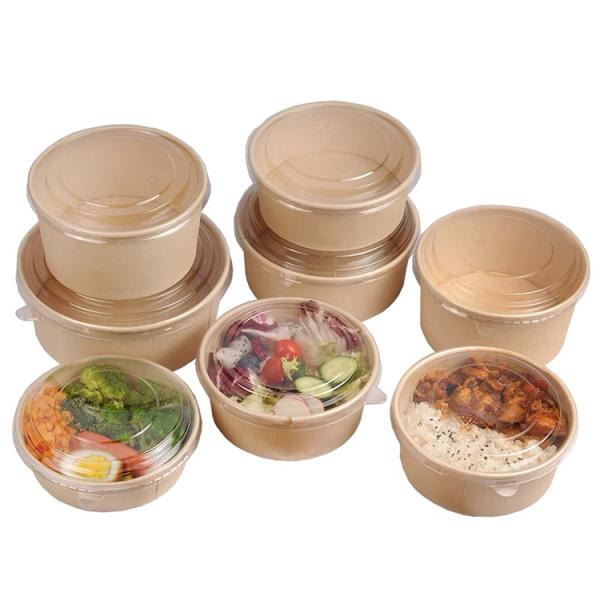 Eco-Friendly Compostable Takeaway Biodegradable Kraft Paper Disposable Noodle Soup Cup Bowl With Lid