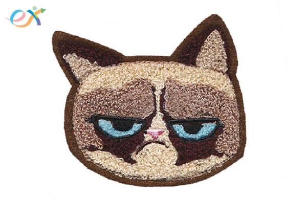 Towel Embroidered Cat Logo Shaped Cool Iron On Patches Cartoon Animal For