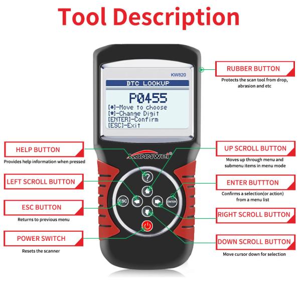 Cheap Multi - Language Car Scanner Diagnostic Live Data Code Reader Konnwei KW820 With STM32F103C8T6 Chip for sale