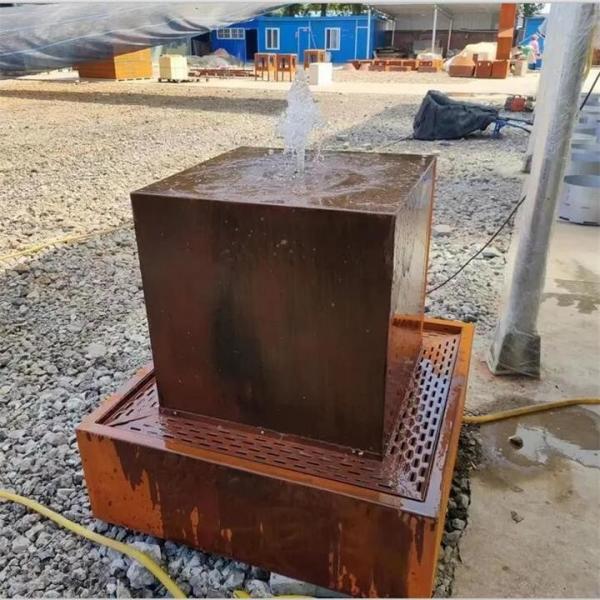 Cheap Decorative Metal Cube Fountain Corten Steel Water Block Feature For Garden for sale