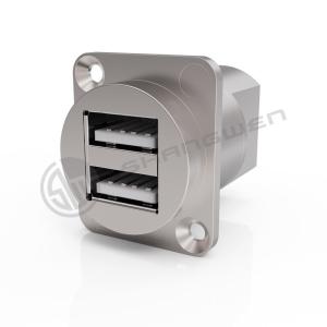 China Ip65 Waterproof USB Connector Panel Mount Double Port 4 Pin Data Cable Connector on sale