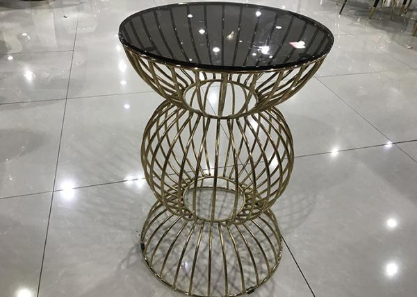 Cheap Metallic Texture 50cm 73cm Wrought Iron Glass Coffee Table for sale