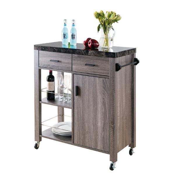 Cheap OEM Wood Rolling Kitchen Island On Wheels 360° Rotating With Double Drawers for sale