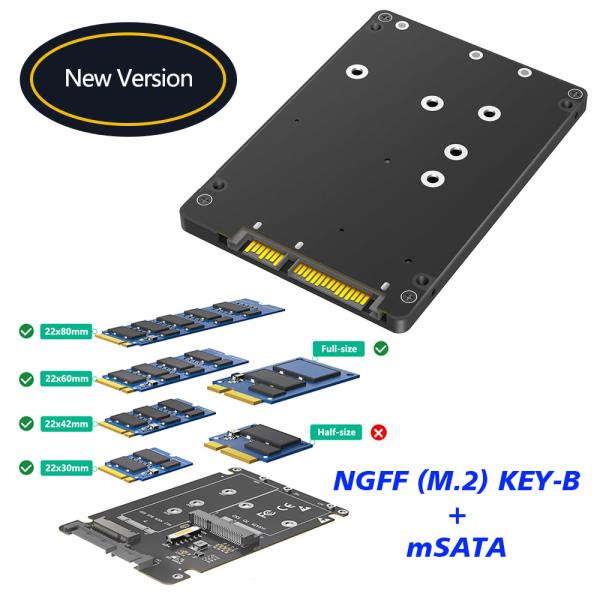 Cheap Full-size NGFF M.2 B Key/mSATA SSD to 2.5 SATA3 Adapter 2 in 1 with Plastic Enclosure for sale