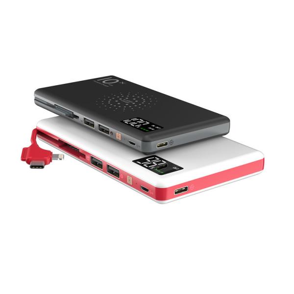 Cheap Popular Custom LED Screen QI Wireless Power Bank 10000mA with Built-in 3IN1 Cable Dual USB &Double Input Backup Type-C P for sale