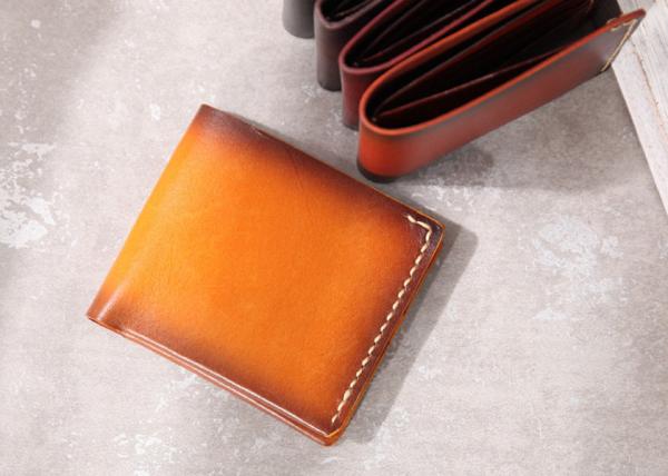 Cheap Yellow Bifold Wallet Vegetable Tanned Genuine Leather Wallets for Men for sale
