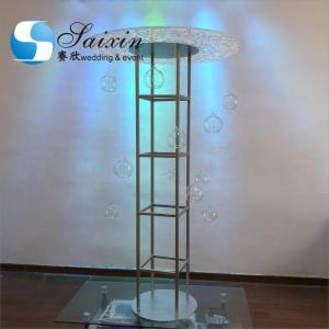 China Acrylic Flower Stand Wedding Carved Works Silver Display With Hanging Ball Terrarium on sale