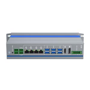 China Powerful Mini Pc 24v Fanless 12th Gen Core Mini Comput Linux With 6 USB3.0 4 LAN Ports on sale