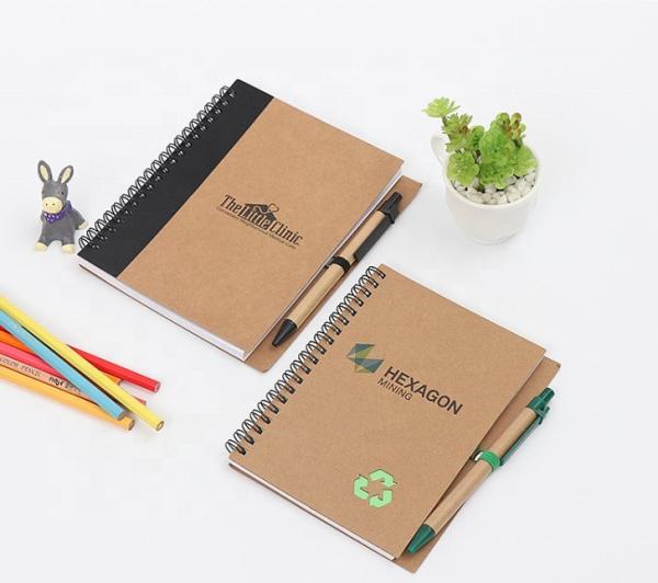 Cheap 80sht Youfu Kraft Spiral Notebook A5 , 70gsm Mini Pocket Notebook With Pen for sale