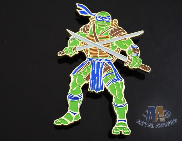 Custom Logo Ninja Turtle Zinc Alloy Metal Lapel Pin Bages, Cut Out Stye Shiny