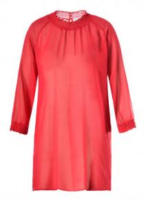 Red Ladies Plus Size Dresses With Collar And Smock Cuff In Chiffon Fabric