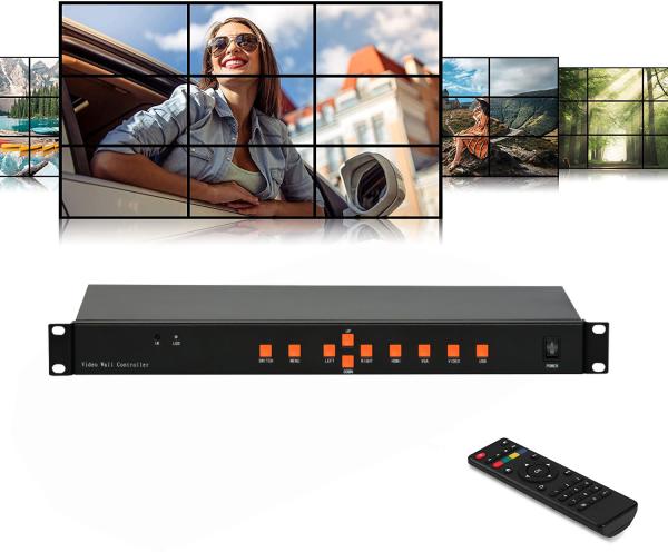 Cheap RS232 9CH LCD Video Wall Controller 3x3 2x4 4x2 HDMI DVI VGA USB For 9 TV Splicing for sale
