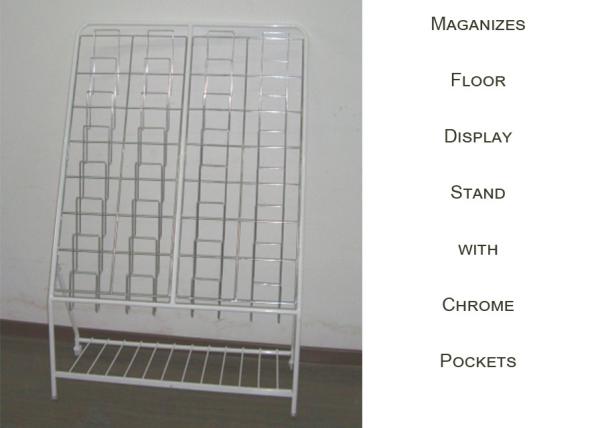 Cheap 4 Column Magazine Floor Stand , 32 Wire Magazine Display Racks With Caster for sale