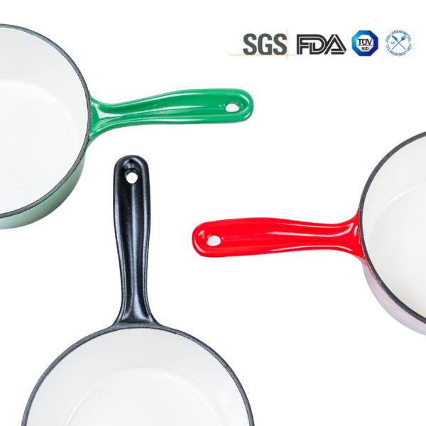 Cheap 16cm Red Enameled Iron Cast Saucepan Pot With Long Handle for sale