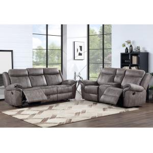 Recliner Sofa set with Dropdown Table and Drawer and Storage Box, Light Gray Fabric-like vinyl
