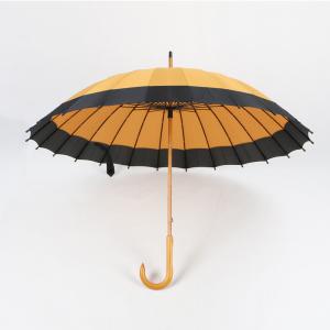 Best Ladies Curved Handle Umbrella With Wood Pole And Handle Orange And Black Canopy wholesale