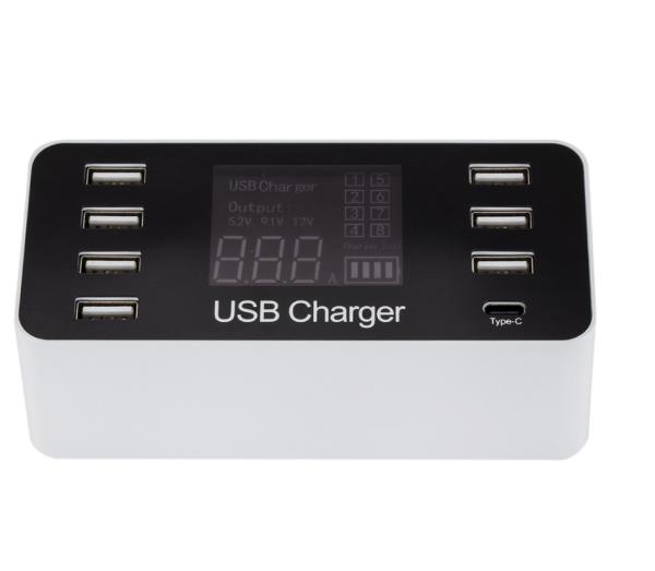 Cheap 40W Type C Multi Port Phone Charger 8 USB Port With LCD Digital Display for sale