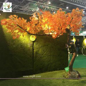China UVG unique orange artificial maple tree with bent fiberglass trunk for indoor hall decoration GRE072 on sale