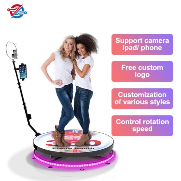 Cheap Phone App Control 360 Rotating Photo Booth 40" 100cm Automatic Rotating Glass Platform With Ring Light for sale