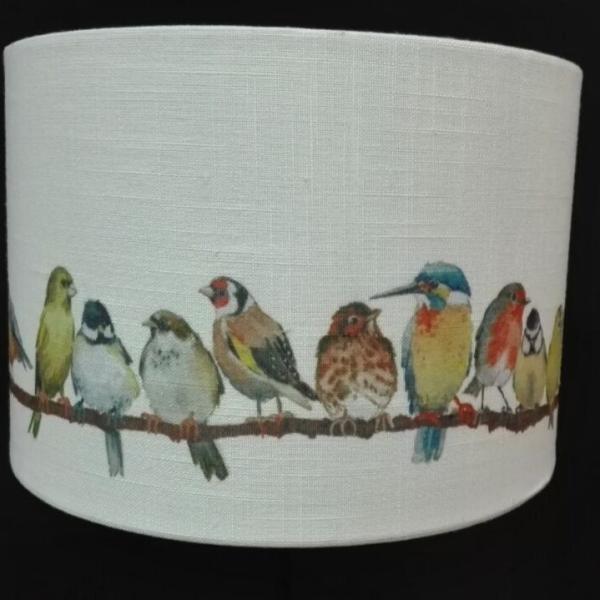 Cheap Archaistic Bird Print Lamp Shade Drum Design On Faux Linen for sale