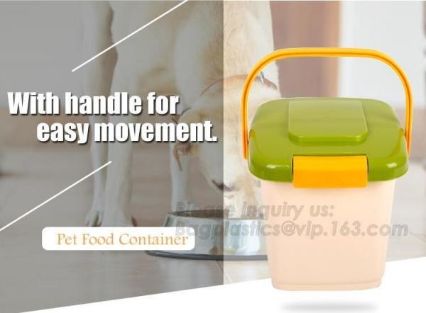 Cheap gift pet food container with flap lid, Square Pet Food Large Container / Animal Metal Food Seed Storage Bin, bagplastics for sale