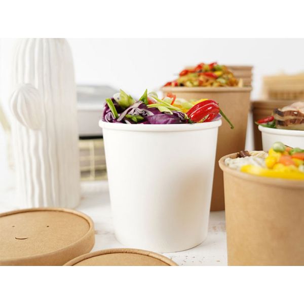 Kraft Paper Biodegradable Soup Cups Disposable Food Packing With Lid